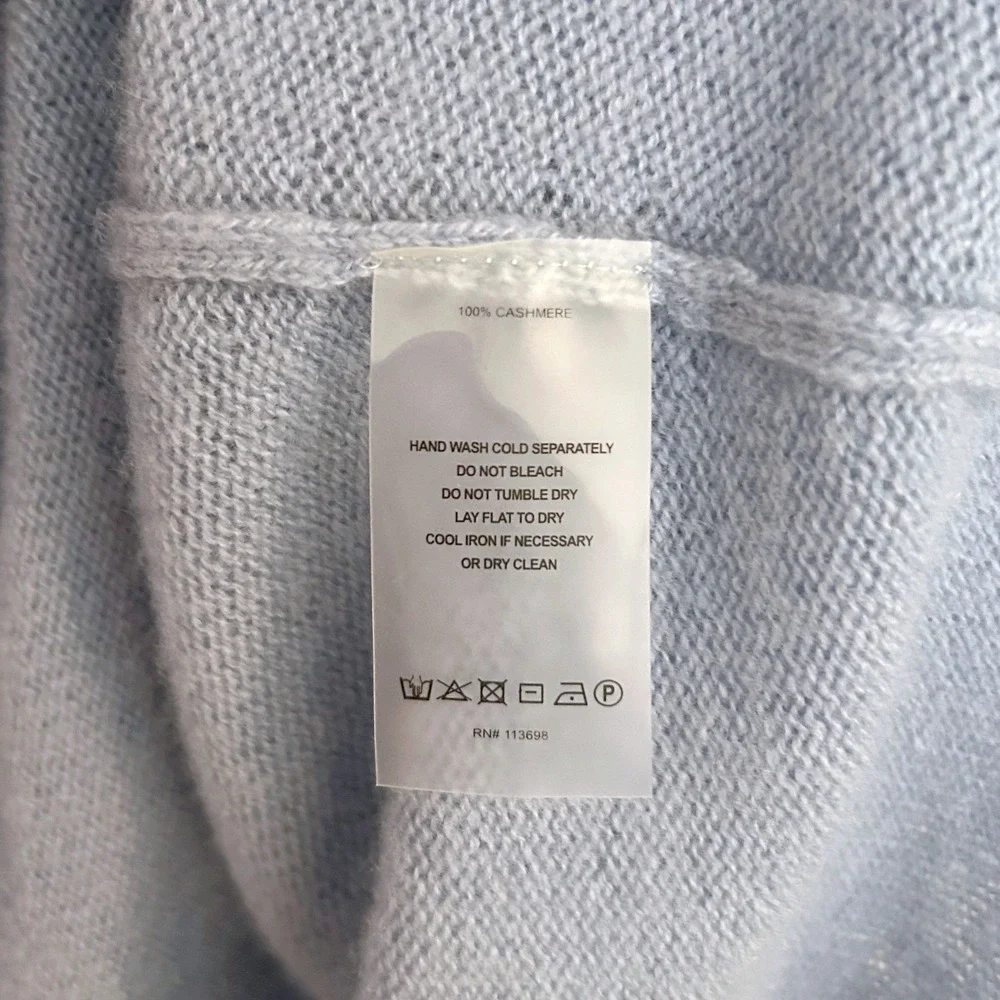 Margaret O'Leary 100% Cashmere Wrap Front Surplice Sweater Light Blue Small